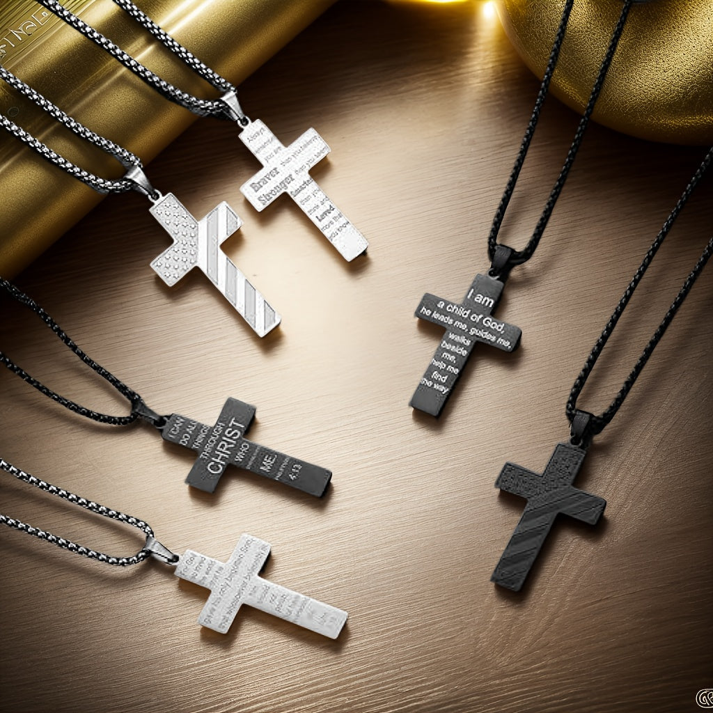 High-End Hip Hop Titanium Steel Necklace with Cross and American Flag Cross High-End Hip Hop Titanium Steel Necklace with Cross and American Flag Pendant，20.0Inch Stainless Steel Bracelet。Bible Verse Cross Necklace Men's Gift