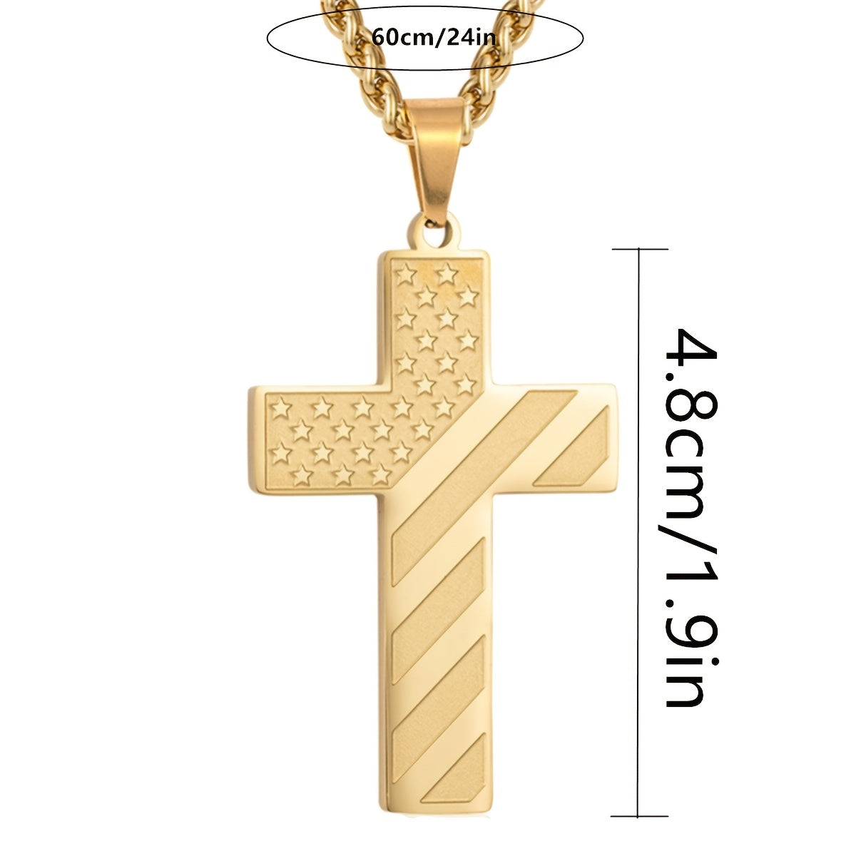 High-End Hip Hop Titanium Steel Necklace with Cross and American Flag Cross High-End Hip Hop Titanium Steel Necklace with Cross and American Flag Pendant，20.0Inch Stainless Steel Bracelet。Bible Verse Cross Necklace Men's Gift