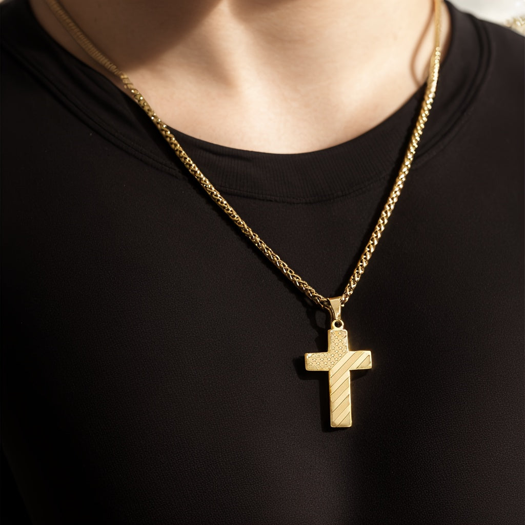 High-End Hip Hop Titanium Steel Necklace with Cross and American Flag Cross High-End Hip Hop Titanium Steel Necklace with Cross and American Flag Pendant，20.0Inch Stainless Steel Bracelet。Bible Verse Cross Necklace Men's Gift